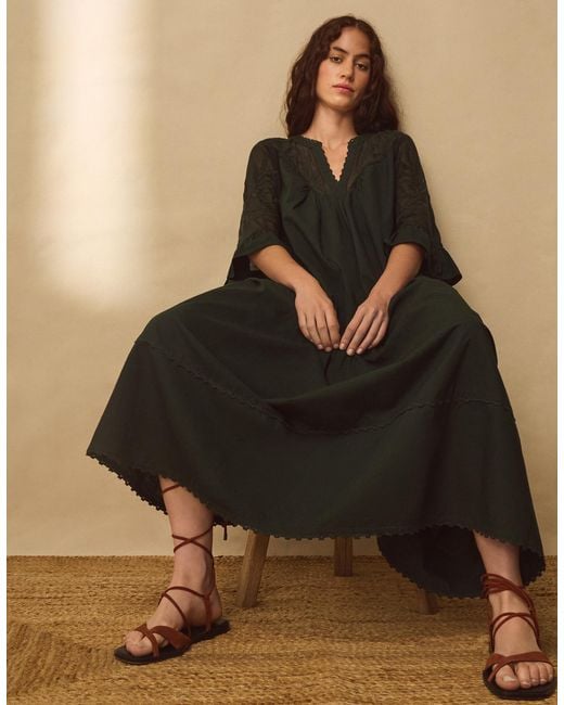 Monsoon Brown East Theia Embroidered Lace Maxi Dress Green