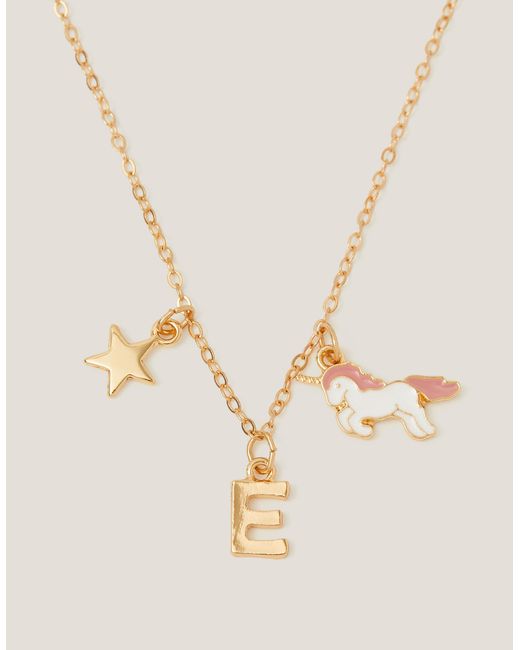 Monsoon Natural Initial Unicorn Charm Necklace Pink