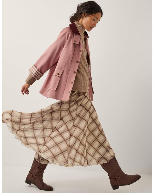 Monsoon Natural Chelsea Check Print Midi Skirt