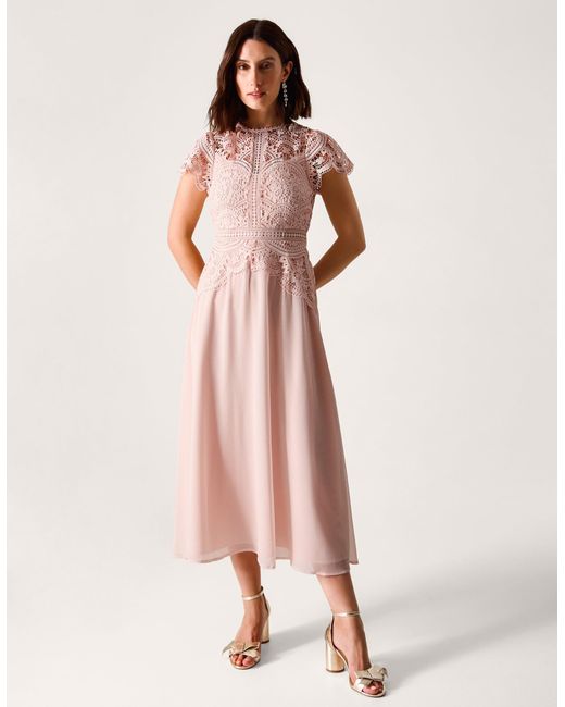 Monsoon Women's Light Pink Floral Lace Monica Midi Bridesmaid Dress, Size: 18