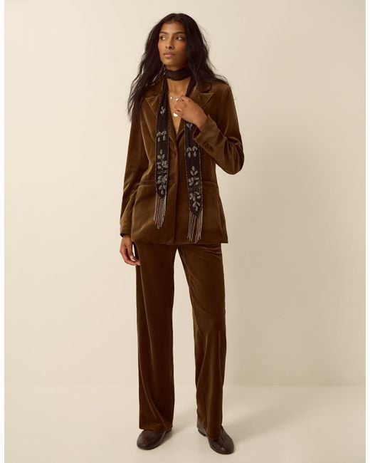 Monsoon Natural Mila Velvet Straight Leg Trousers Green