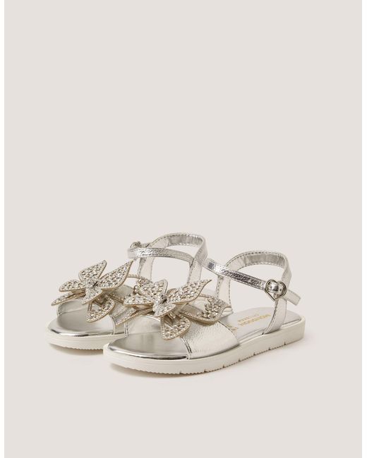 Monsoon Natural Diamanté Butterfly Sandals Silver