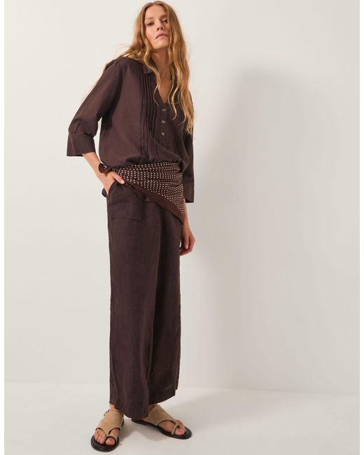 Monsoon Jolie Straight Linen Trousers Brown