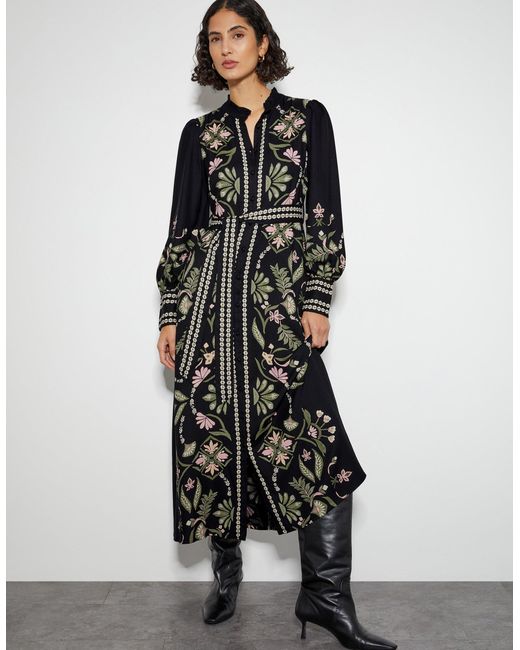 Monsoon Sabrina Floral Print Maxi Dress Black