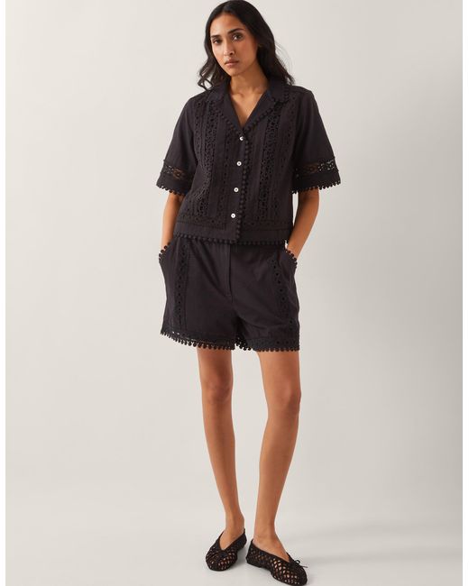 Monsoon Irina Short Sleeve Lace Shirt Black