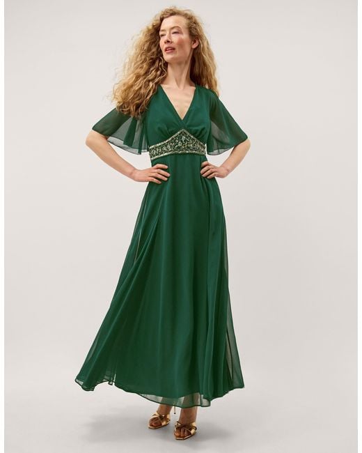Monsoon Sienna Embellished Maxi Dress Green