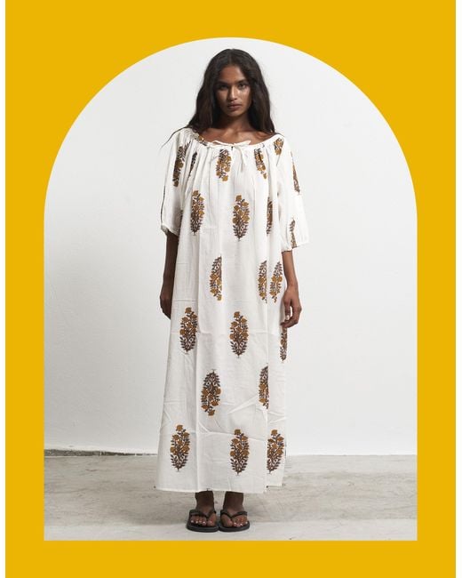 Monsoon White Par & Escala Justina Floral Block Print Maxi Dress Yellow