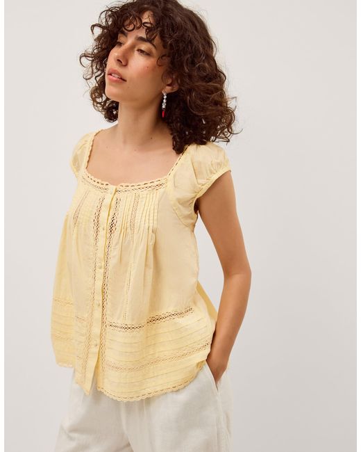 Monsoon Yellow Olivia Lace Trim Top