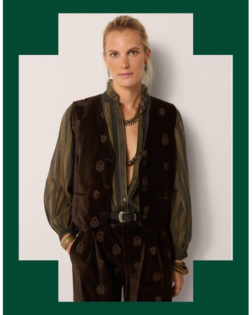 Monsoon Green Maison Hotel Kafka Velvet Embroidered Waistcoat Brown