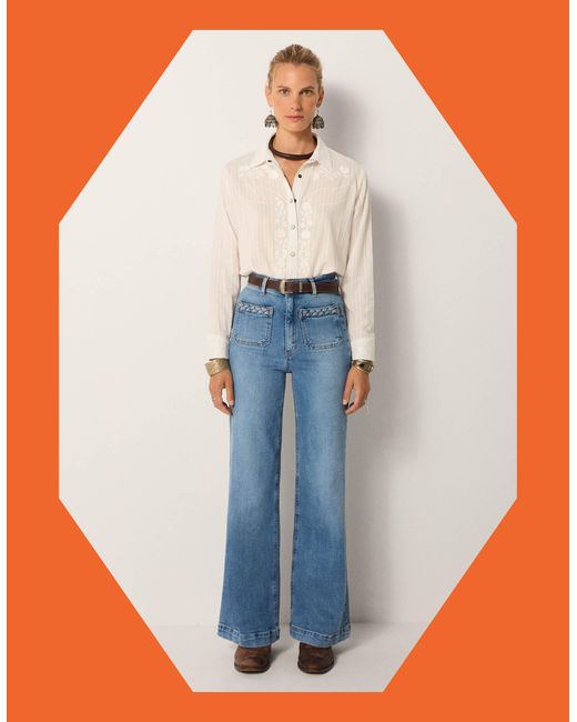 Monsoon Blue Maison Hotel Kerry Floral Embroidered Shirt White