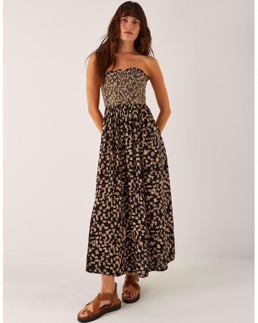 Monsoon Brown Women's Black & Gold Geometric Print Ania Bandeau Dress, Size: Xl
