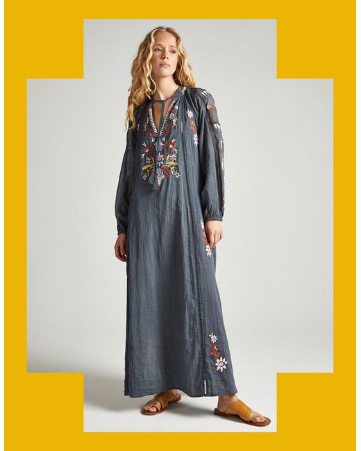 Monsoon Gray Raffya Eliza Embroidered Shirt Dress Grey