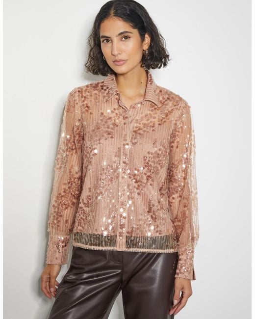 Monsoon Natural Gwen Sheer Sequin Shirt Pink