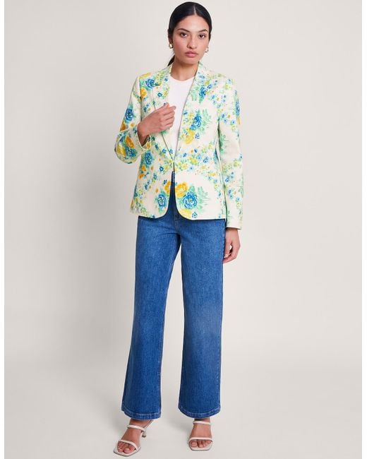 Monsoon Blue Zimira Floral Print Blazer Ivory