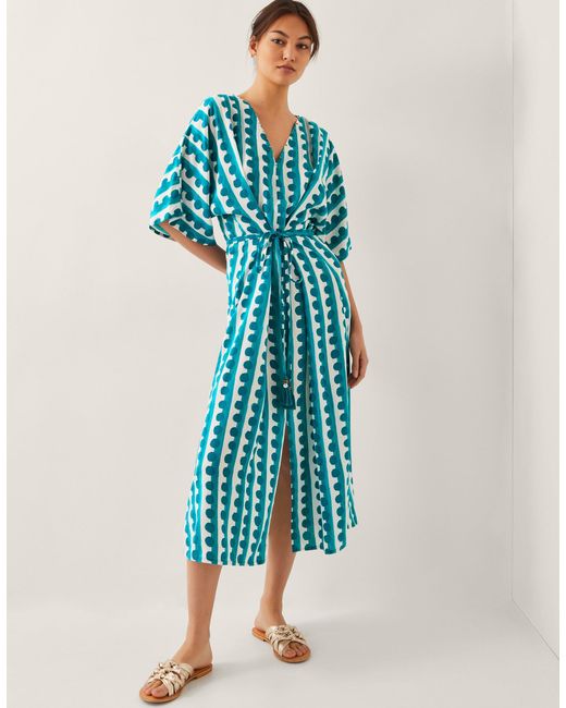 Monsoon Indah Print Kaftan Dress Blue