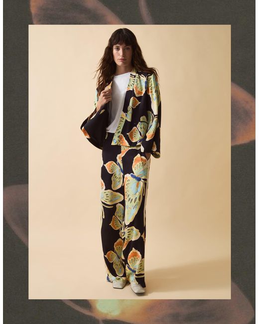Monsoon Natural Clemence Aurelie Butterfly Palazzo Trousers Black