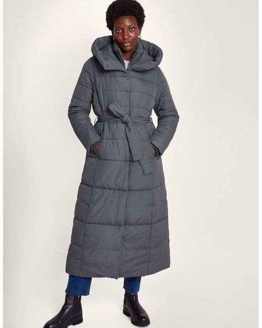 Monsoon Blue Flossy Funnel Hood Maxi Padded Coat Grey
