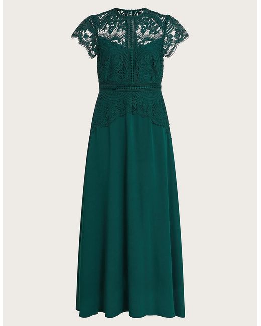 Monsoon Monica Lace Midi Bridesmaid Dress Green