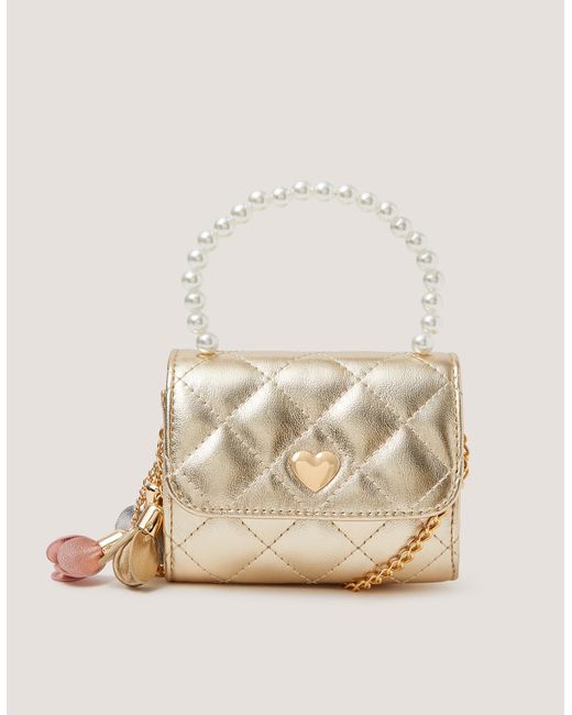 Monsoon Natural Mini Pearl Quilted Charm Bag