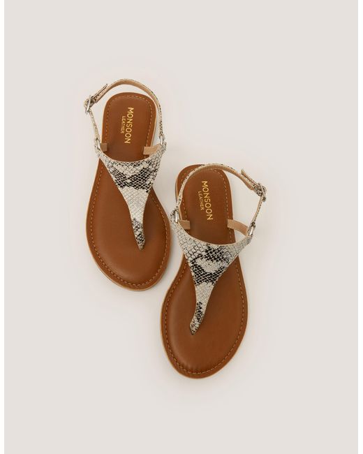Monsoon Metallic Immy Animal Print Leather Toe Post Sandals Natural