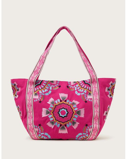 Monsoon Pink Embroidered Beach Bag