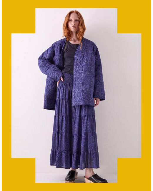 Monsoon Purple East Emelia Floral Quilted Jacket Blue