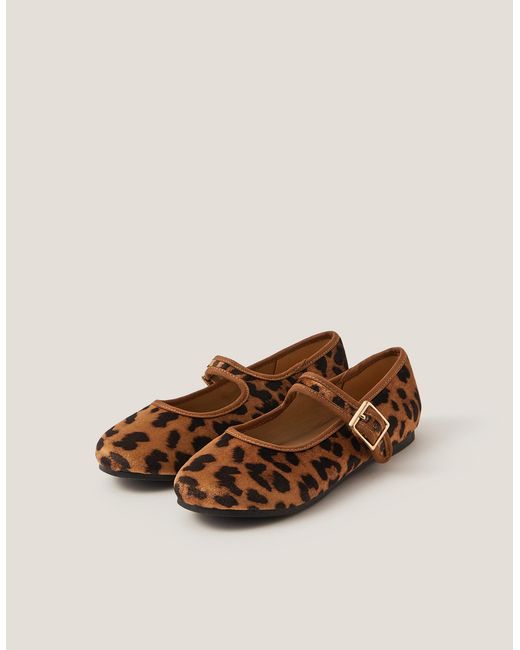 Monsoon Leopard Print Strap Ballet Flats Brown