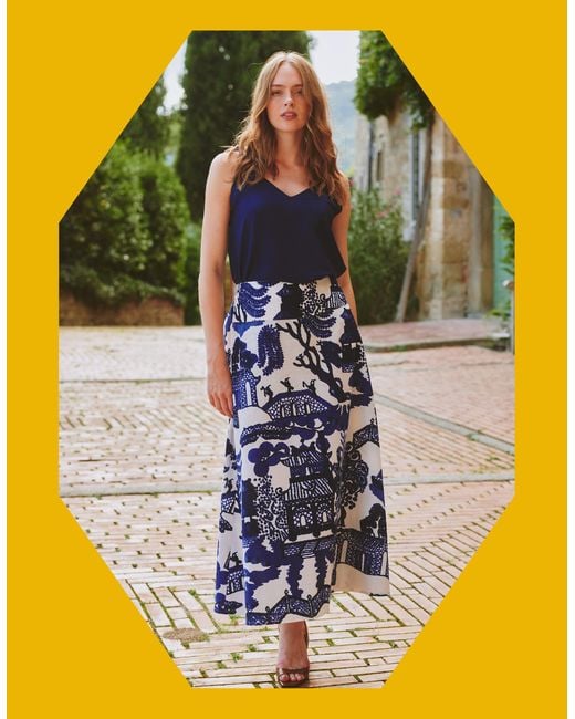 Monsoon Yellow One Hundred Stars Giant Willow Print Maxi Skirt Blue