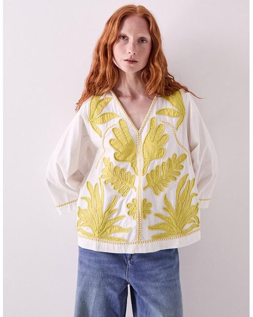 Monsoon East Mella Hand-appliqué Cotton Top White