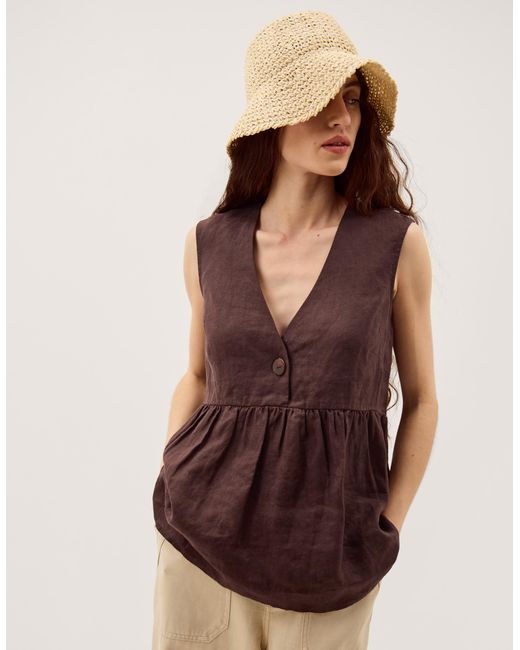 Monsoon Purple Posey Sleeveless Linen Top Brown