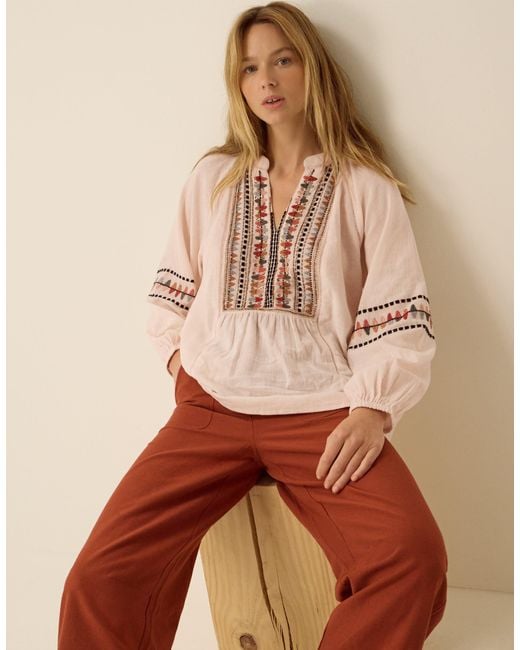 Monsoon Brown Aoife Geometric Embroidered Top Pink
