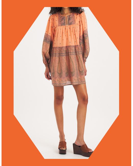 Monsoon Red Antik Batik Johri Paisley Mini Dress Orange