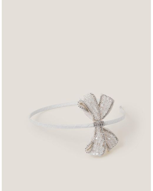 Monsoon Natural Beaded Bow Headband Ivory