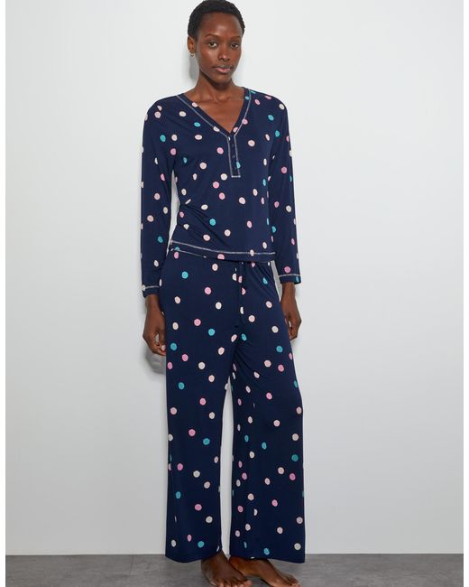 Monsoon Sabrina Spot Long Pyjamas Set Blue