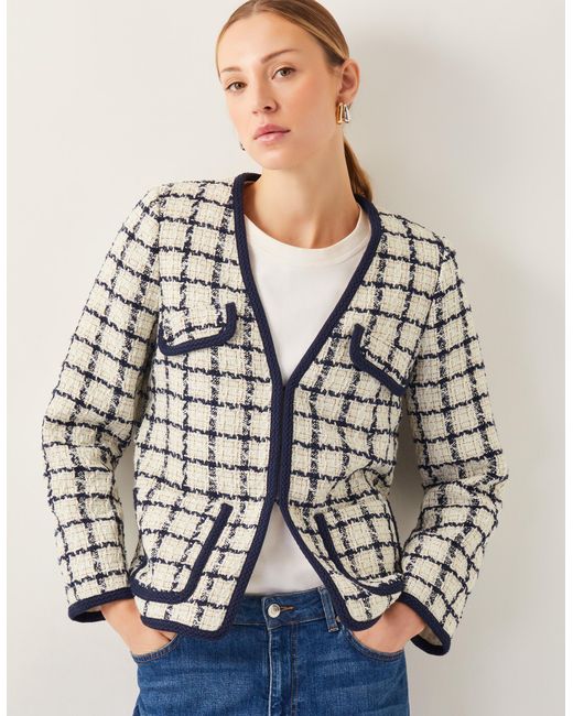 Monsoon Phoebe Check Tweed Jacket Blue