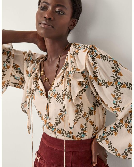 Monsoon Brown Cheryl Diamond Floral Print Blouse