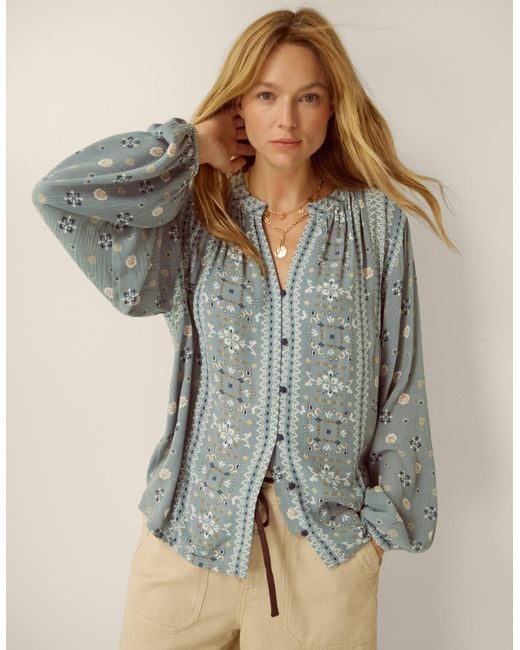Monsoon Gray Bonny Printed Blouson Blouse Blue