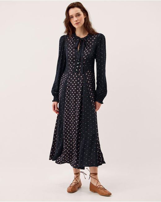Monsoon Reese Polka Dot Print Midi Dress Blue