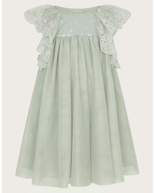 Monsoon Baby Charlotte Frill Dress Green