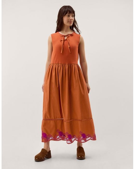 Monsoon Fiona Sleeveless Floral Embroidered Maxi Dress Orange