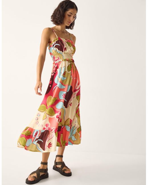 Monsoon White Iris Floral Print Bandeau Midi Dress Orange