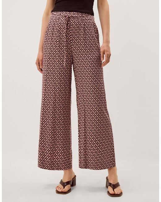 Monsoon Red Netta Floral Print Wide Leg Trousers Pink
