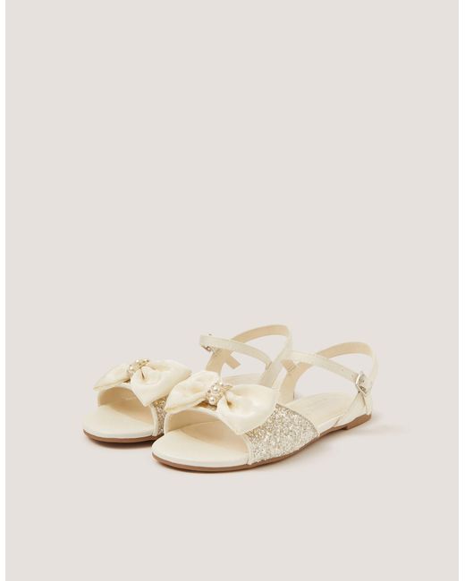 Monsoon Natural Sparkle Pearl Bow Sandals Ivory