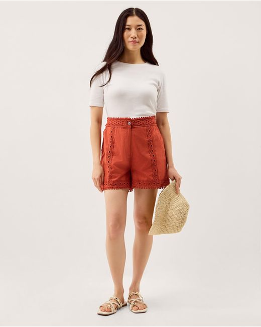 Monsoon Red Irina Lace Trim Shorts Orange