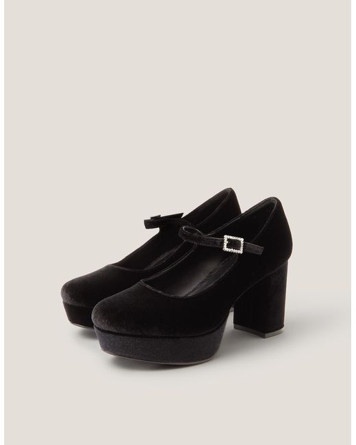 Monsoon Polly Velvet Platform Mary Janes Black