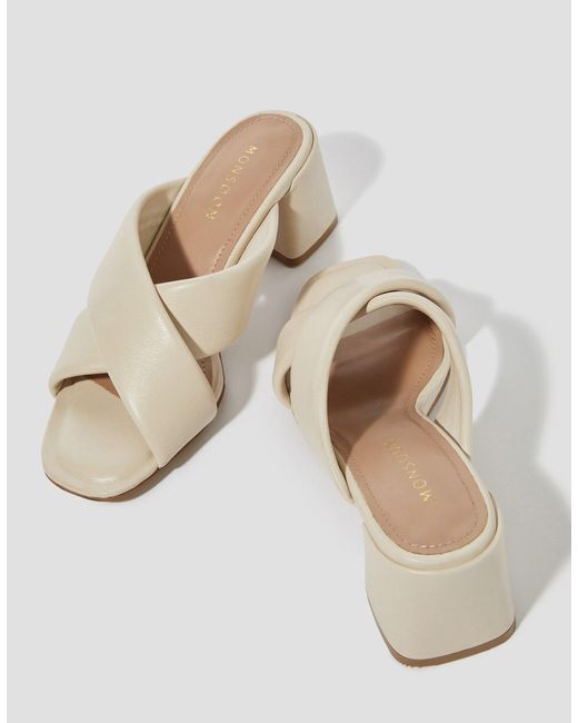 Monsoon Natural Oralia Leather Crossover Mule Heels Cream