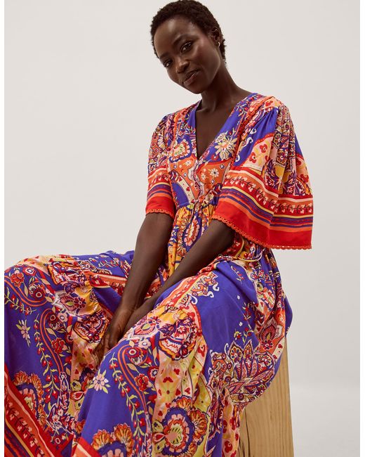 Monsoon Red Padma Printed Midi Dress