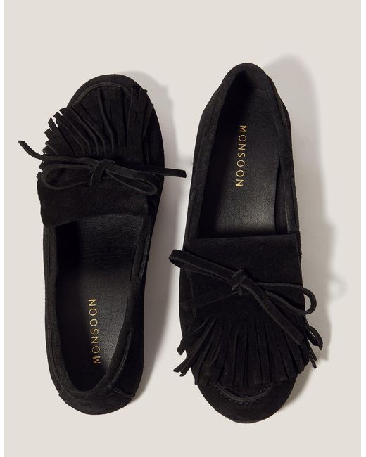 Monsoon Sarah Suede Moccasins Black