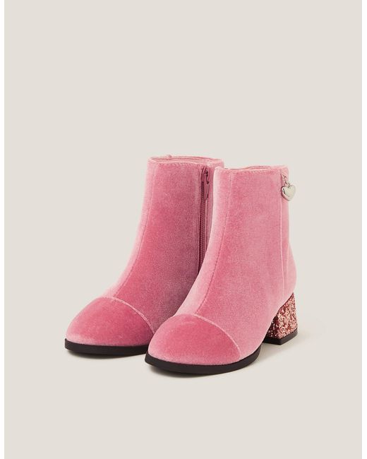Monsoon Velvet Glitter Heel Boots Pink