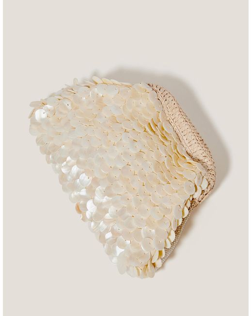 Monsoon Natural Saya Shell Embellished Clutch Bag